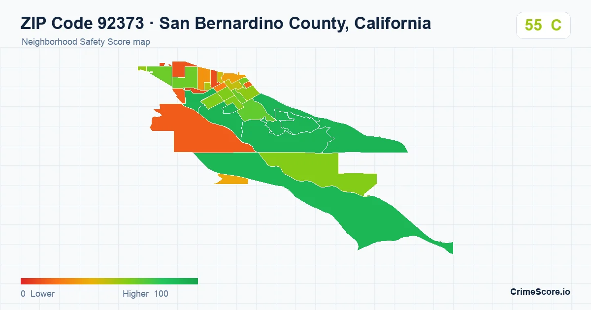 ZIP Code 92373 in San Bernardino County, California neighborhood Safety Score map