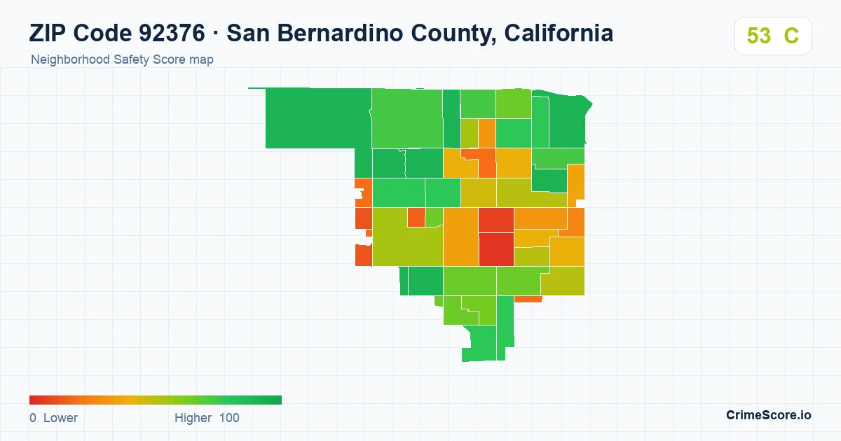 ZIP Code 92376 in San Bernardino County, California neighborhood Safety Score map