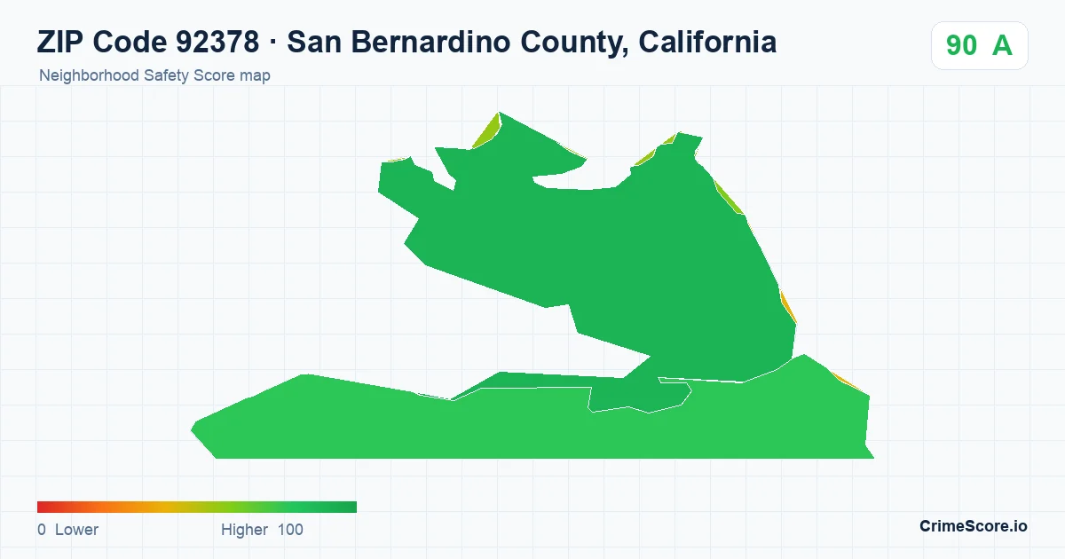 ZIP Code 92378 in San Bernardino County, California neighborhood Safety Score map