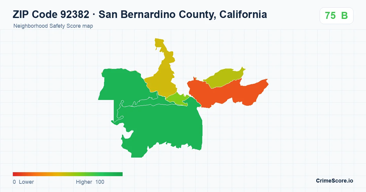 ZIP Code 92382 in San Bernardino County, California neighborhood Safety Score map