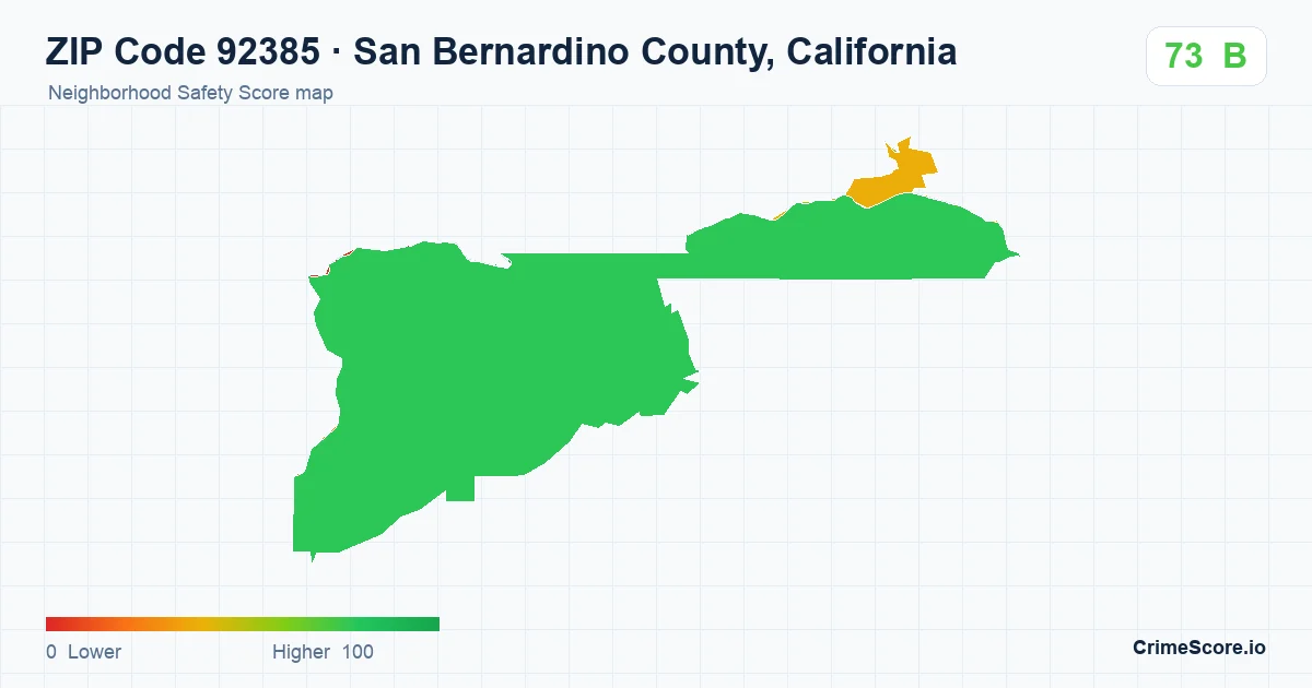 ZIP Code 92385 in San Bernardino County, California neighborhood Safety Score map