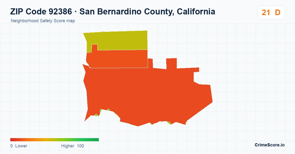 ZIP Code 92386 in San Bernardino County, California neighborhood Safety Score map