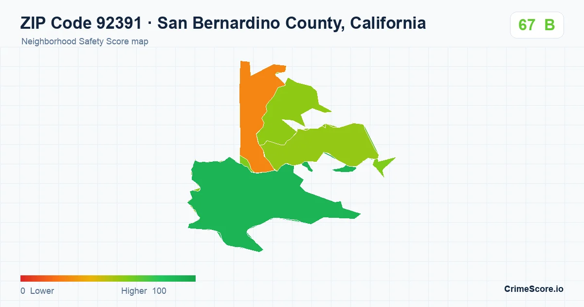 ZIP Code 92391 in San Bernardino County, California neighborhood Safety Score map