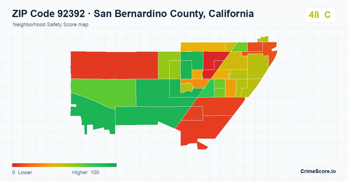 ZIP Code 92392 in San Bernardino County, California neighborhood Safety Score map