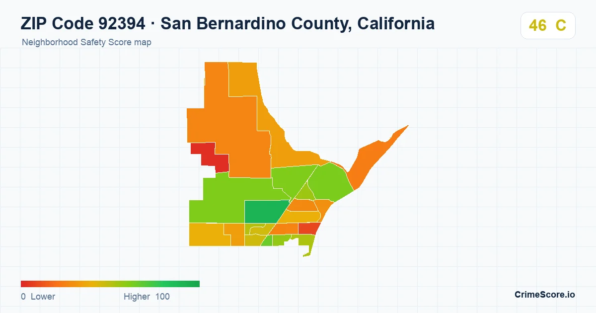 ZIP Code 92394 in San Bernardino County, California neighborhood Safety Score map