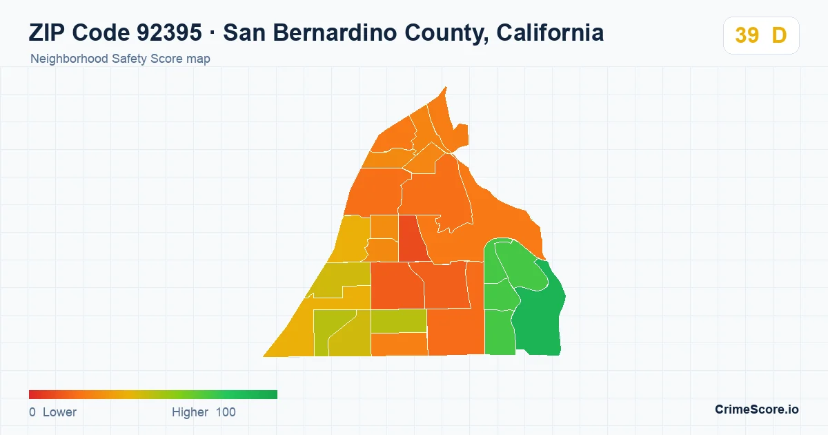 ZIP Code 92395 in San Bernardino County, California neighborhood Safety Score map