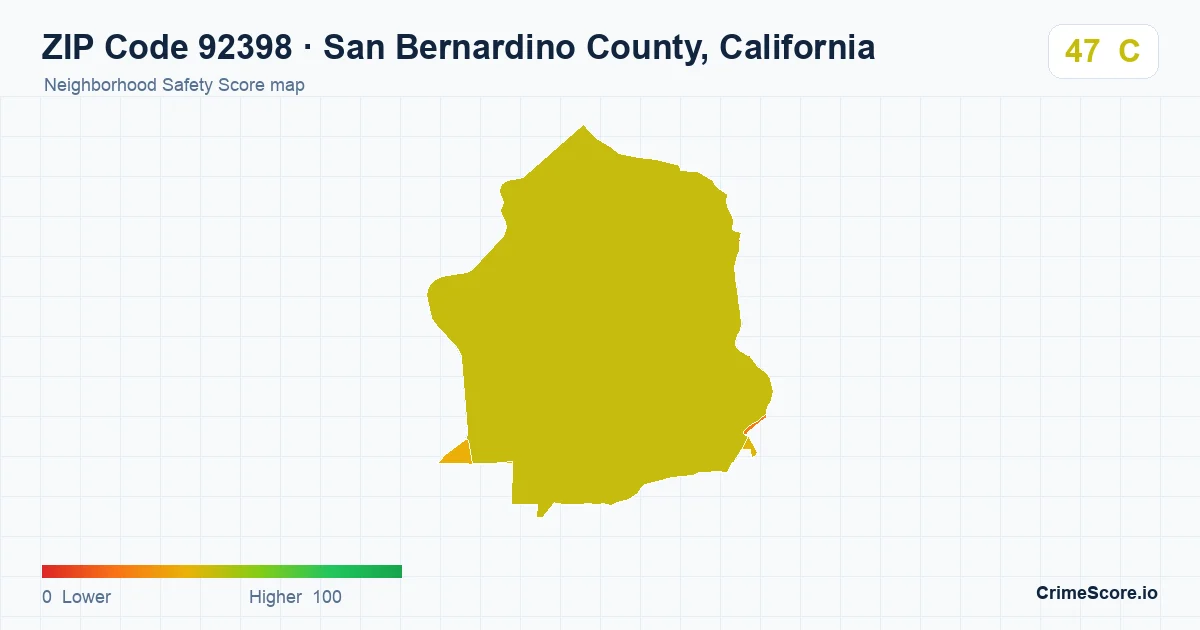 ZIP Code 92398 in San Bernardino County, California neighborhood Safety Score map