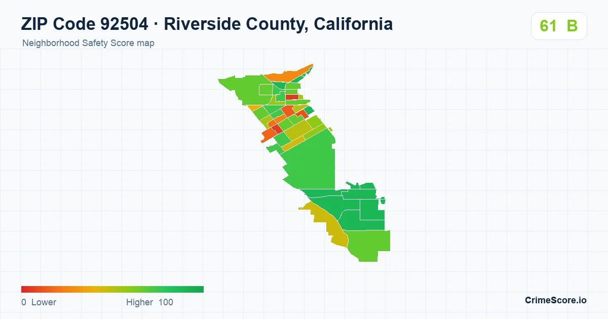 ZIP Code 92504 in Riverside County, California neighborhood Safety Score map