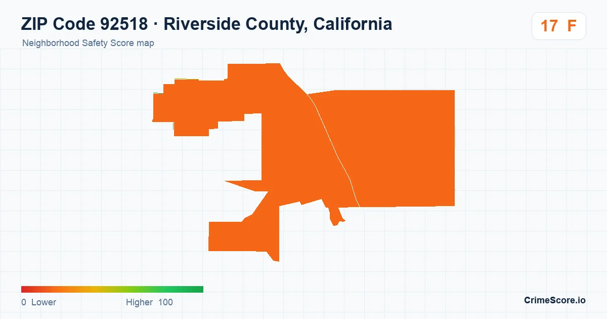 ZIP Code 92518 in Riverside County, California neighborhood Safety Score map