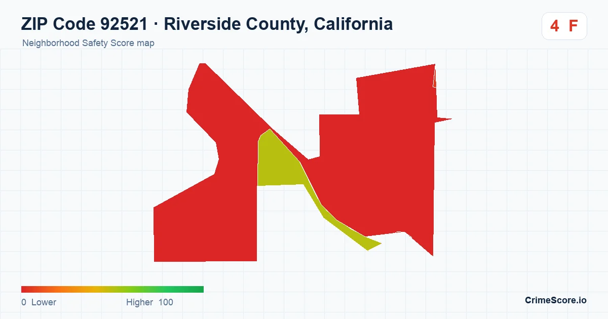 ZIP Code 92521 in Riverside County, California neighborhood Safety Score map