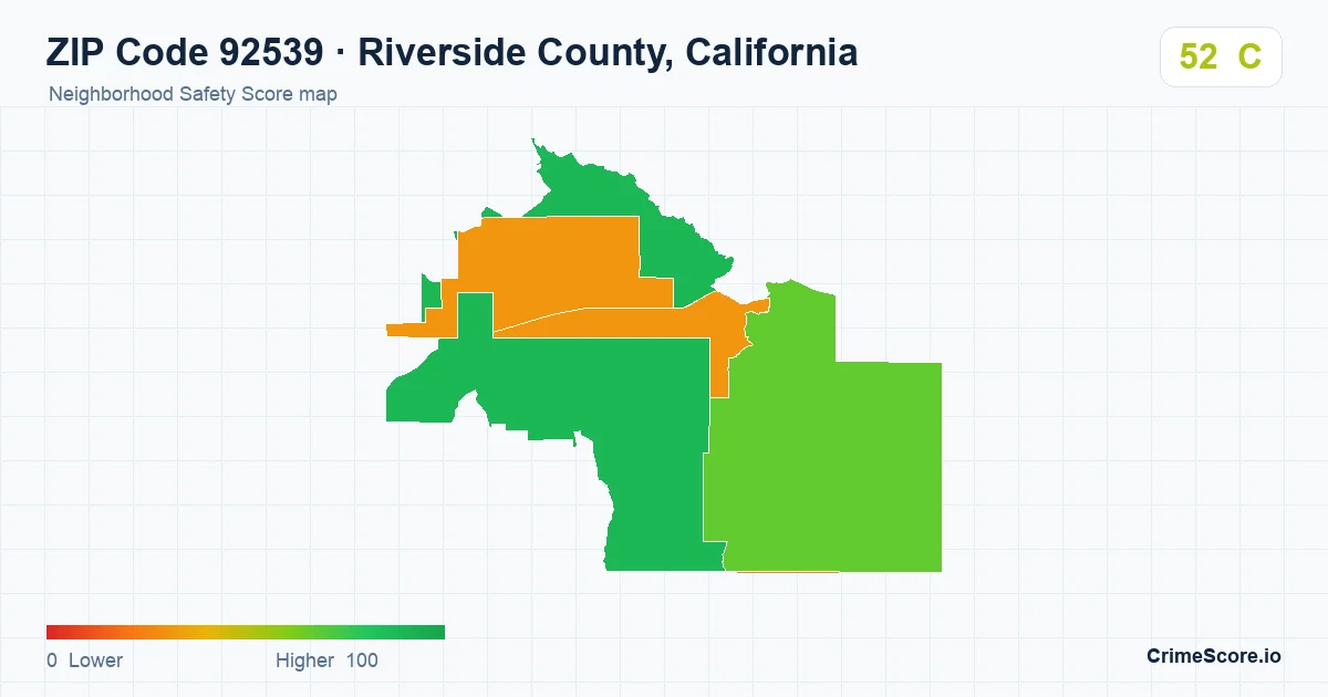 ZIP Code 92539 in Riverside County, California neighborhood Safety Score map