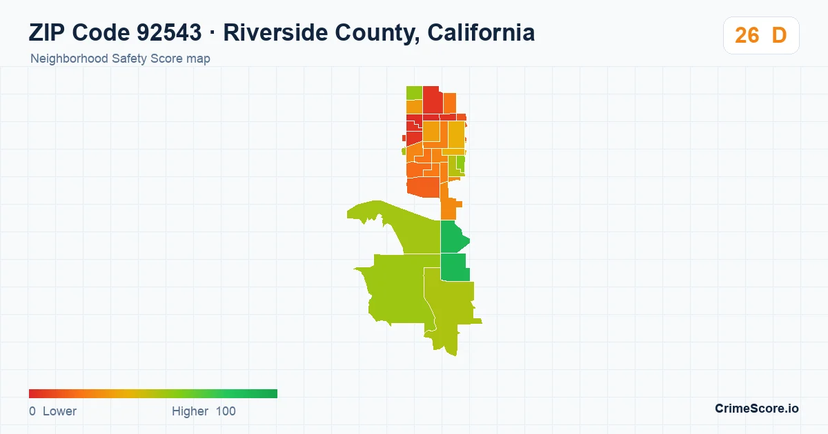 ZIP Code 92543 in Riverside County, California neighborhood Safety Score map