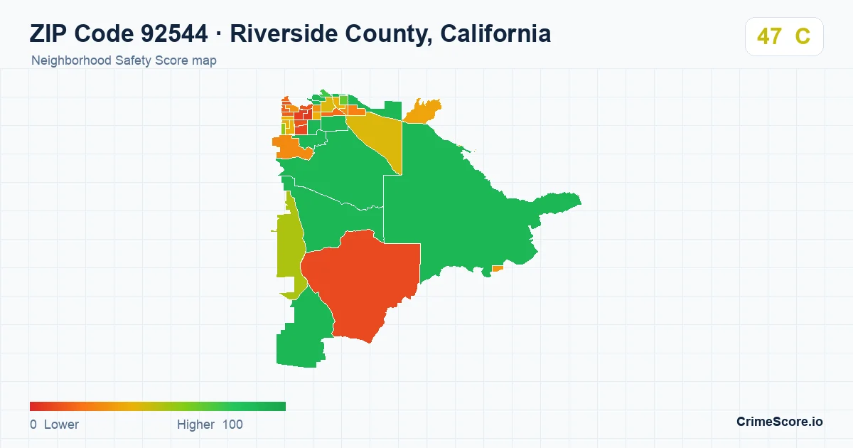 ZIP Code 92544 in Riverside County, California neighborhood Safety Score map