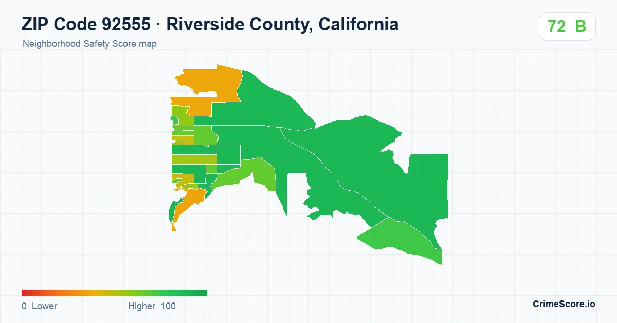ZIP Code 92555 in Riverside County, California neighborhood Safety Score map