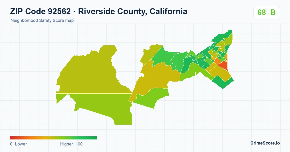 ZIP Code 92562 in Riverside County, California neighborhood Safety Score map