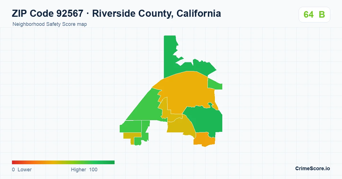 ZIP Code 92567 in Riverside County, California neighborhood Safety Score map