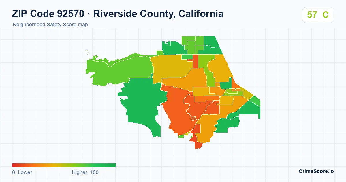ZIP Code 92570 in Riverside County, California neighborhood Safety Score map