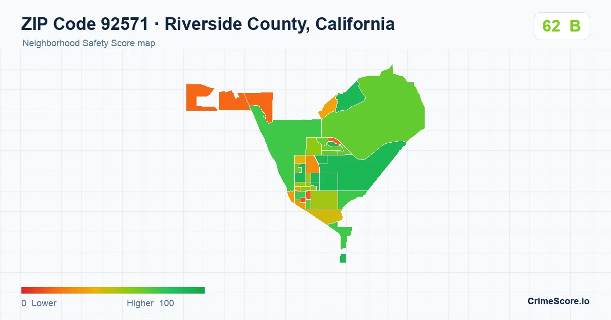 ZIP Code 92571 in Riverside County, California neighborhood Safety Score map