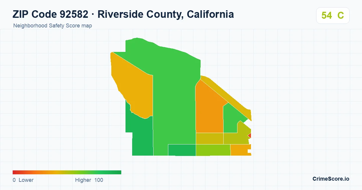 ZIP Code 92582 in Riverside County, California neighborhood Safety Score map