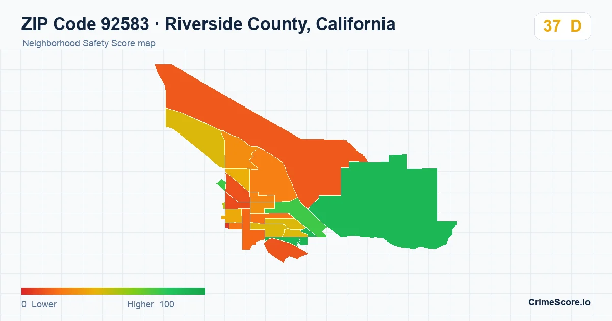 ZIP Code 92583 in Riverside County, California neighborhood Safety Score map