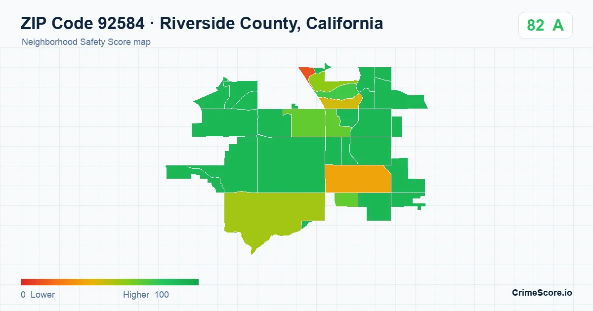 ZIP Code 92584 in Riverside County, California neighborhood Safety Score map