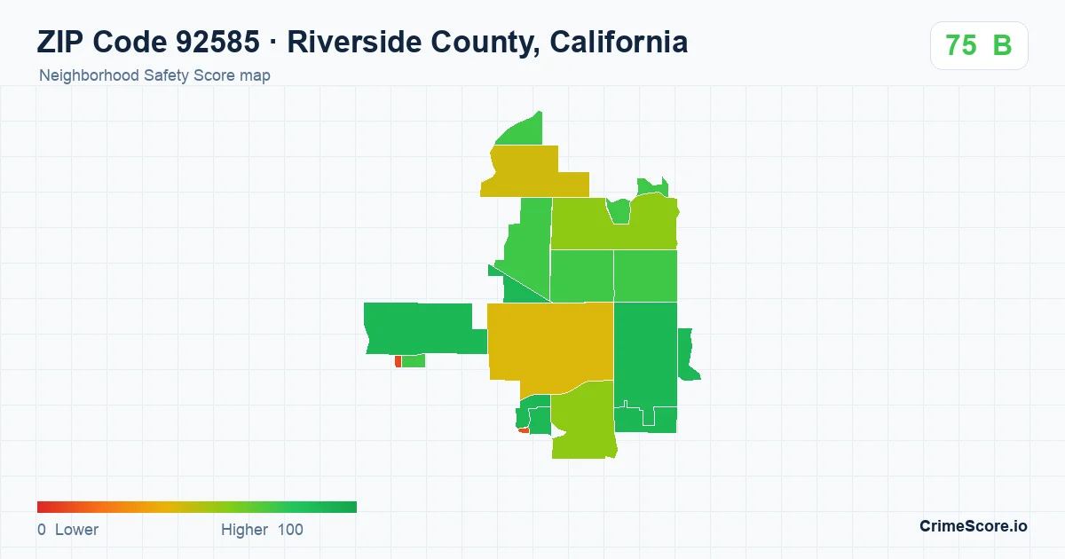 ZIP Code 92585 in Riverside County, California neighborhood Safety Score map