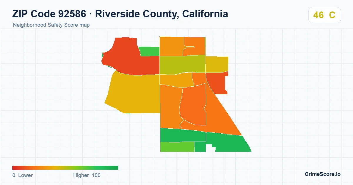 ZIP Code 92586 in Riverside County, California neighborhood Safety Score map