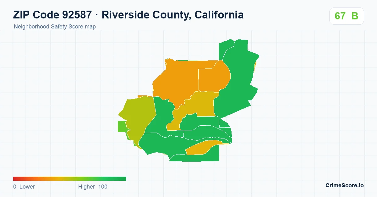 ZIP Code 92587 in Riverside County, California neighborhood Safety Score map
