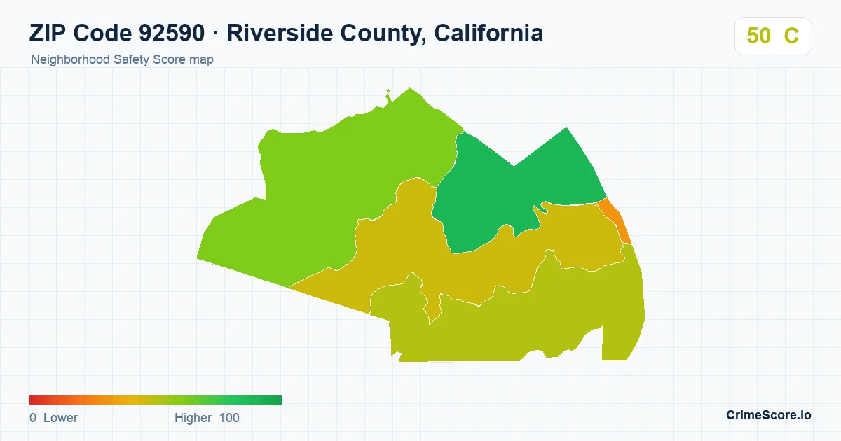 ZIP Code 92590 in Riverside County, California neighborhood Safety Score map