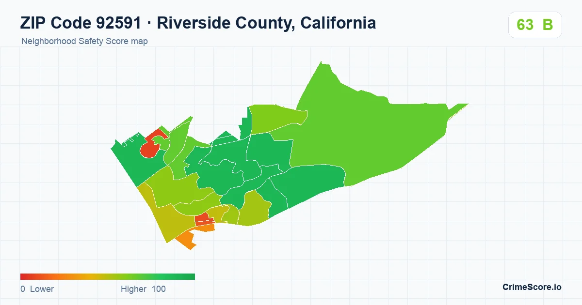 ZIP Code 92591 in Riverside County, California neighborhood Safety Score map