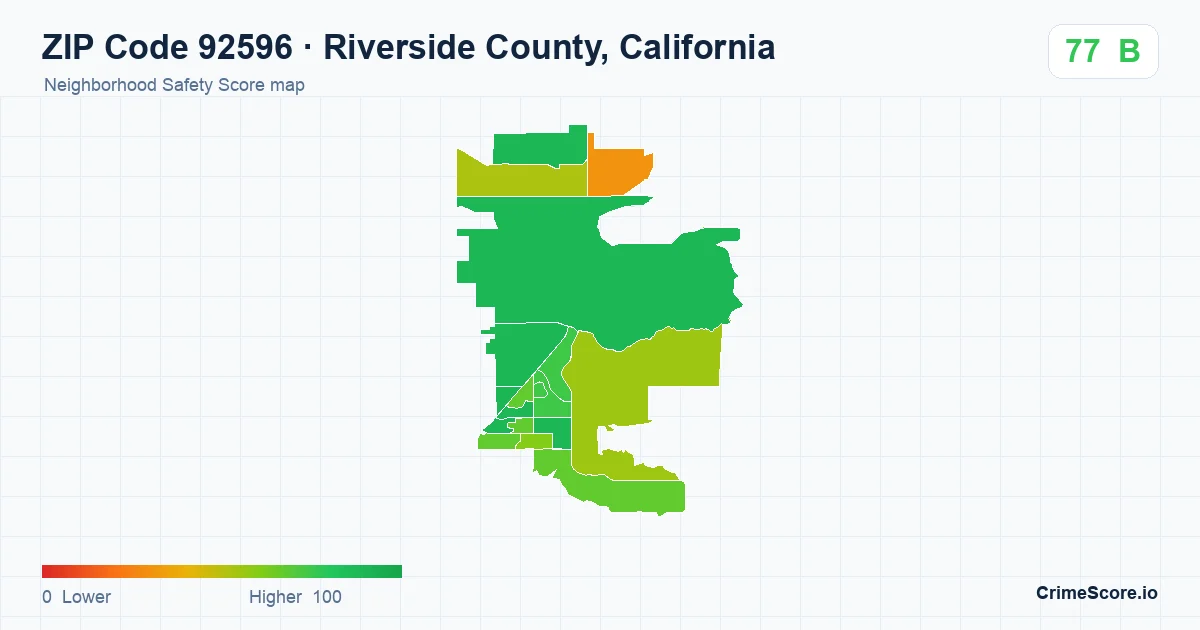 ZIP Code 92596 in Riverside County, California neighborhood Safety Score map