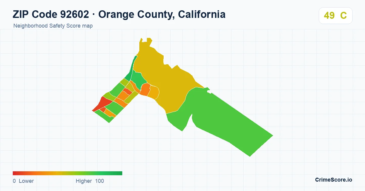 ZIP Code 92602 in Orange County, California neighborhood Safety Score map