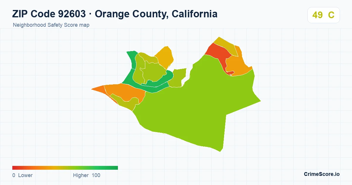 ZIP Code 92603 in Orange County, California neighborhood Safety Score map