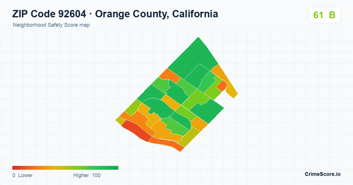 ZIP Code 92604 in Orange County, California neighborhood Safety Score map