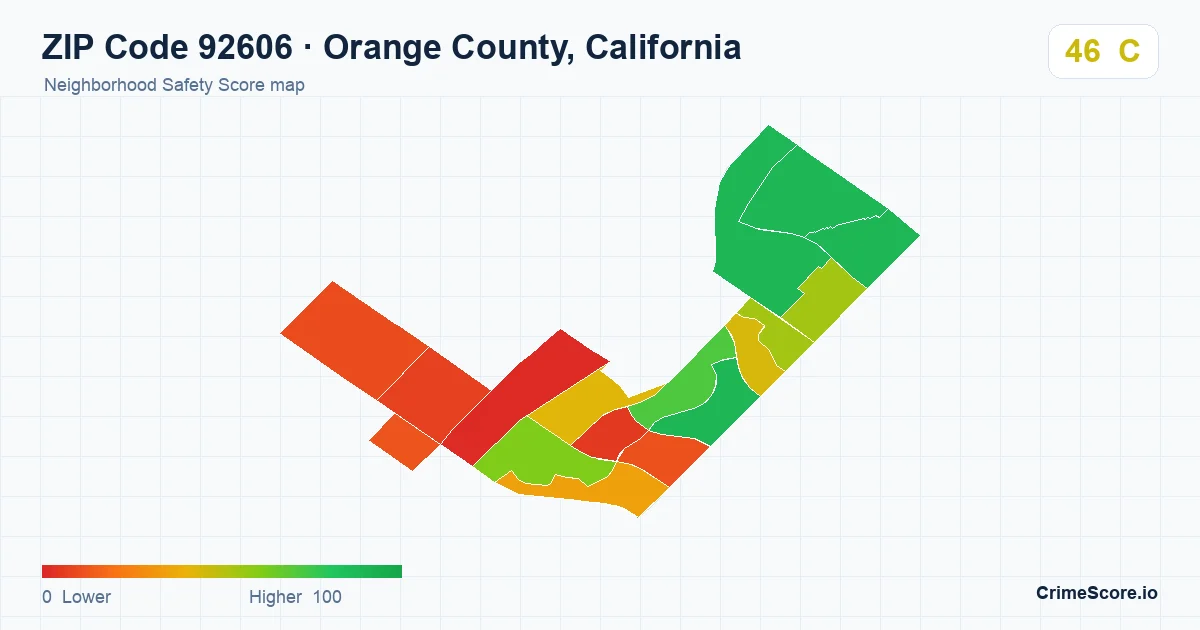 ZIP Code 92606 in Orange County, California neighborhood Safety Score map