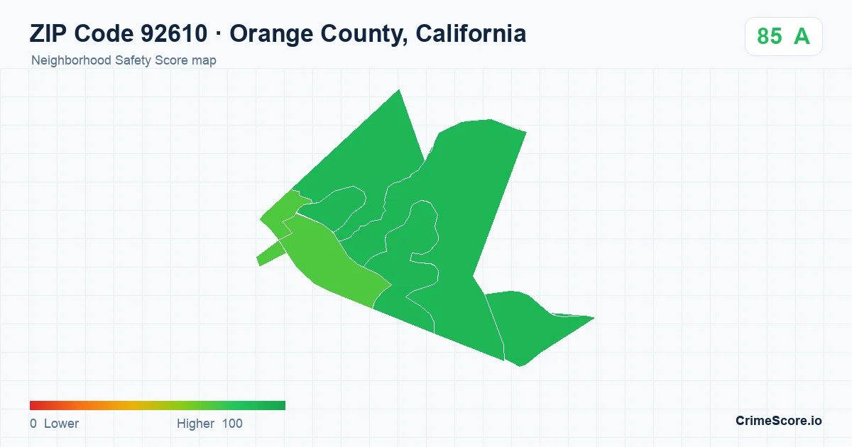 ZIP Code 92610 in Orange County, California neighborhood Safety Score map