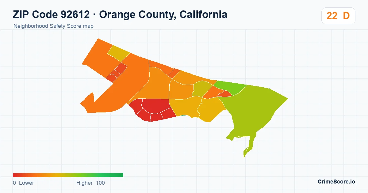 ZIP Code 92612 in Orange County, California neighborhood Safety Score map