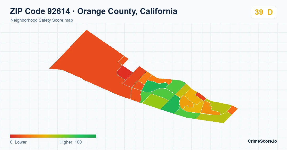 ZIP Code 92614 in Orange County, California neighborhood Safety Score map