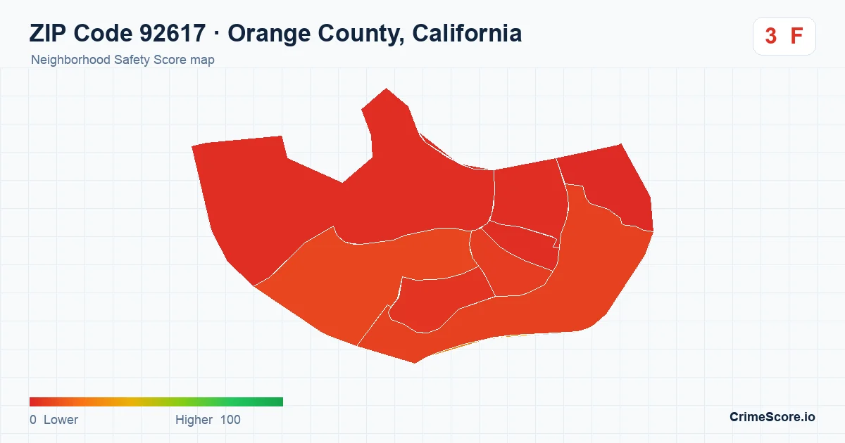 ZIP Code 92617 in Orange County, California neighborhood Safety Score map