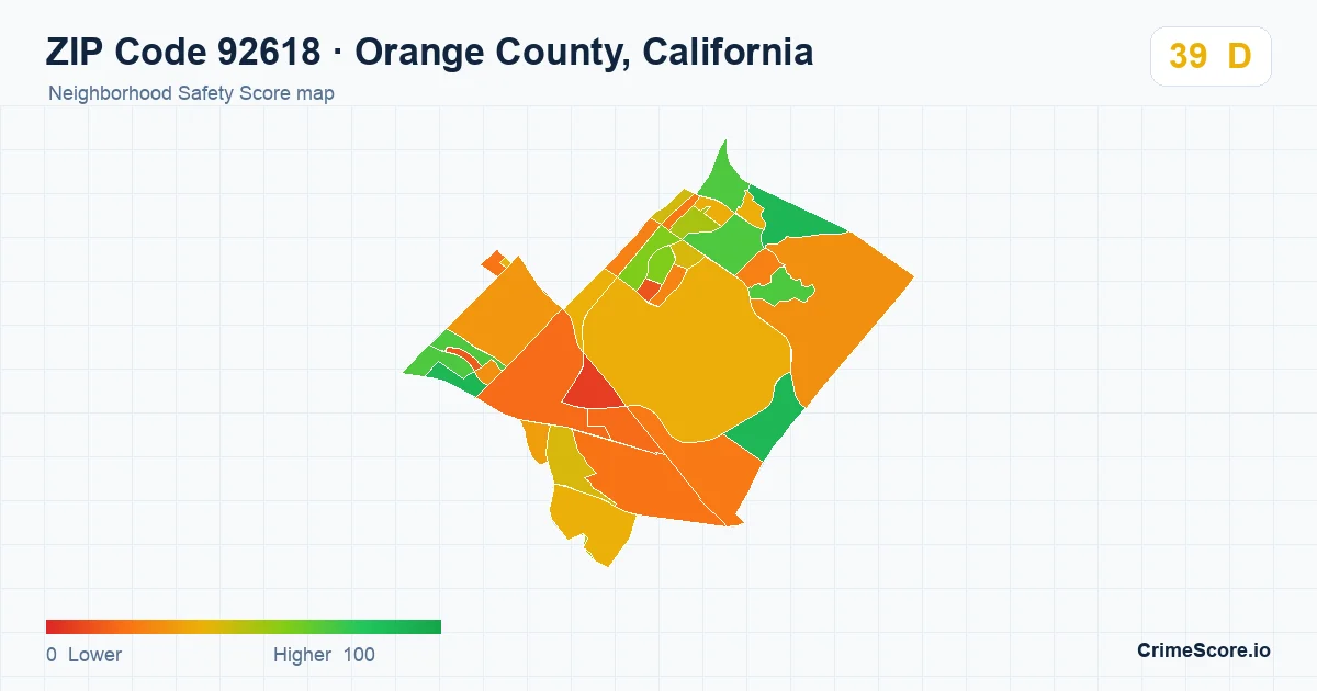ZIP Code 92618 in Orange County, California neighborhood Safety Score map