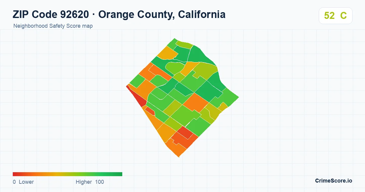 ZIP Code 92620 in Orange County, California neighborhood Safety Score map