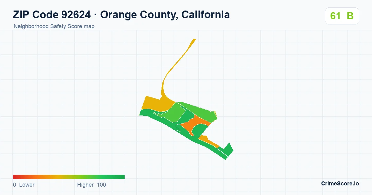 ZIP Code 92624 in Orange County, California neighborhood Safety Score map