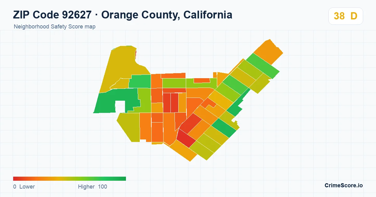 ZIP Code 92627 in Orange County, California neighborhood Safety Score map