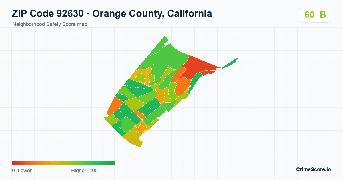 ZIP Code 92630 in Orange County, California neighborhood Safety Score map