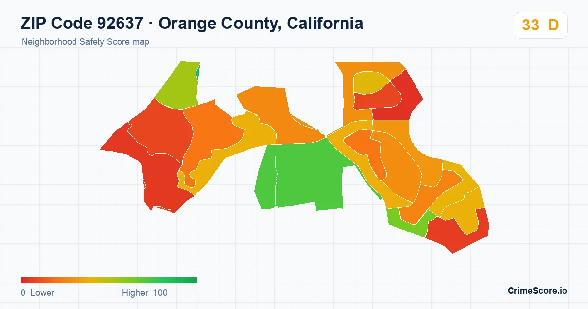 ZIP Code 92637 in Orange County, California neighborhood Safety Score map
