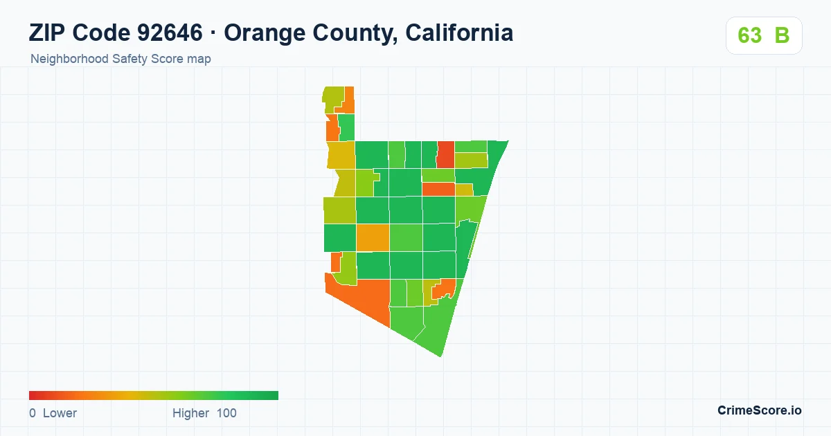 ZIP Code 92646 in Orange County, California neighborhood Safety Score map