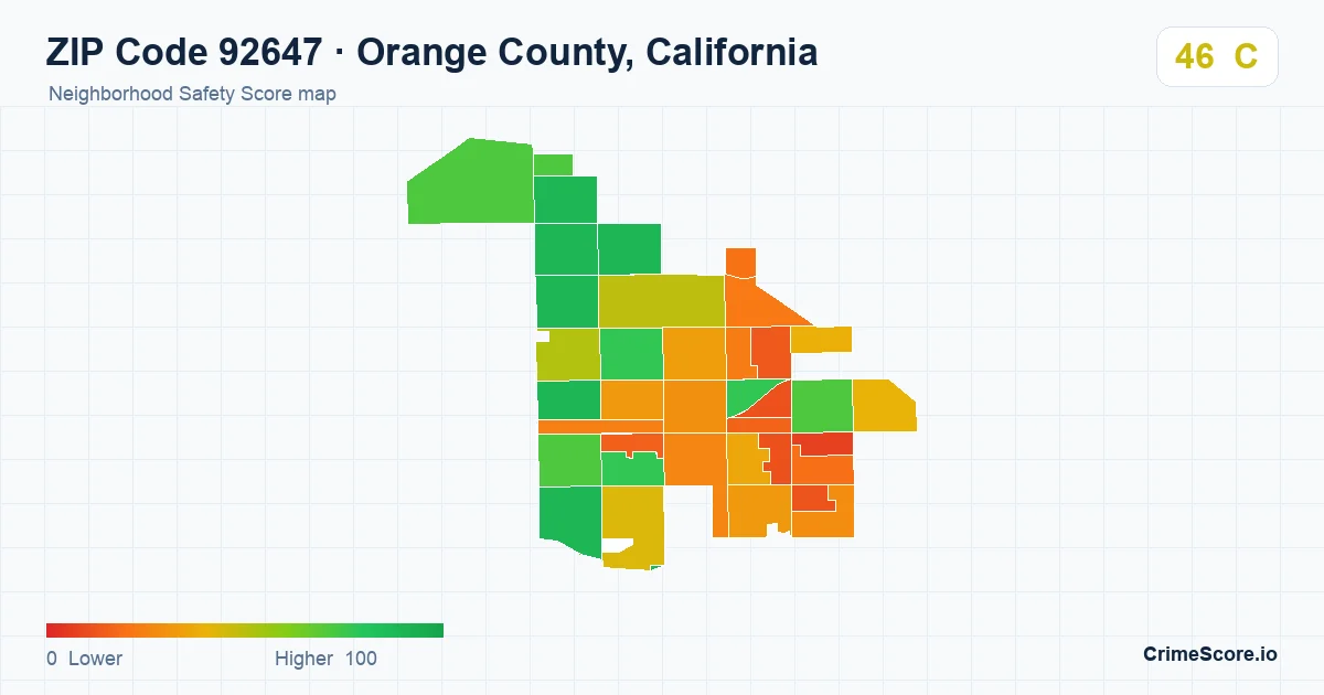 ZIP Code 92647 in Orange County, California neighborhood Safety Score map