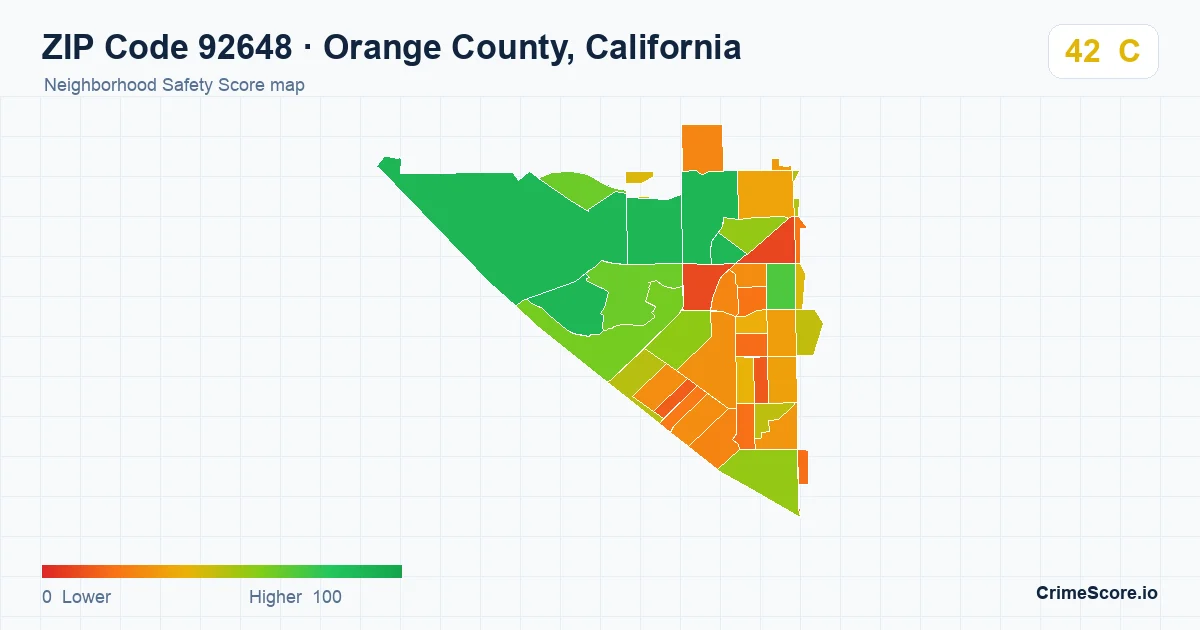 ZIP Code 92648 in Orange County, California neighborhood Safety Score map