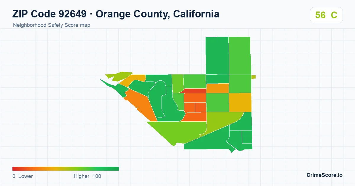 ZIP Code 92649 in Orange County, California neighborhood Safety Score map