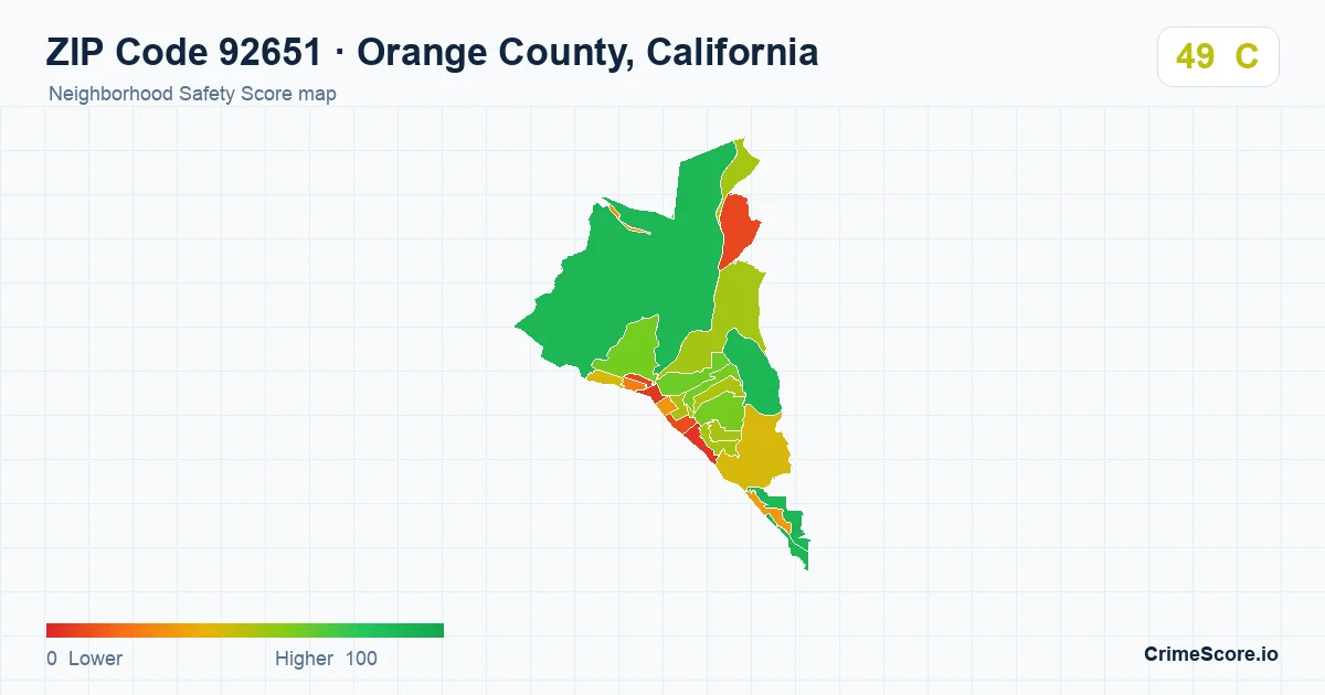 ZIP Code 92651 in Orange County, California neighborhood Safety Score map